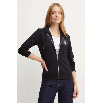 Armani Exchange bluza femei, culoarea negru, cu glugă, cu imprimeu, 6DYM79 YJEGZ