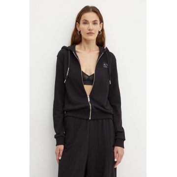 Armani Exchange bluza femei, culoarea negru, cu glugă, cu imprimeu, XW000082 AF10172