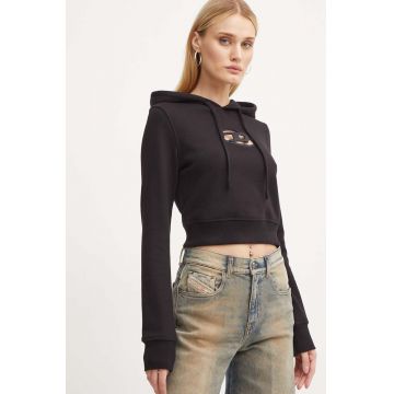 Diesel bluza F-SLIMMY-HOOD-OD femei, culoarea negru, cu glugă, cu imprimeu, A15714.0GRAC