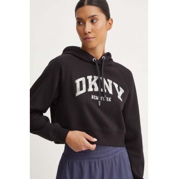 Dkny bluza femei, culoarea negru, cu glugă, cu imprimeu, DP4T9938