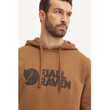 Fjallraven bluză trening Fjällräven Logo culoarea maro, cu glugă, cu imprimeu, F84144.265