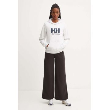 Helly Hansen hanorac de bumbac HH LOGO 2.0 femei, culoarea gri, cu glugă, cu imprimeu, 34460