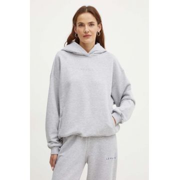 La Mania bluza PL femei, culoarea gri, cu glugă, cu imprimeu, CLEAN