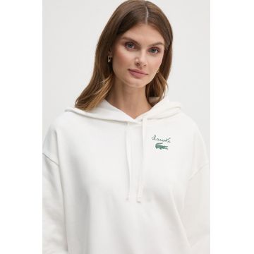 Lacoste bluza femei, culoarea alb, cu glugă, cu imprimeu, SF2649