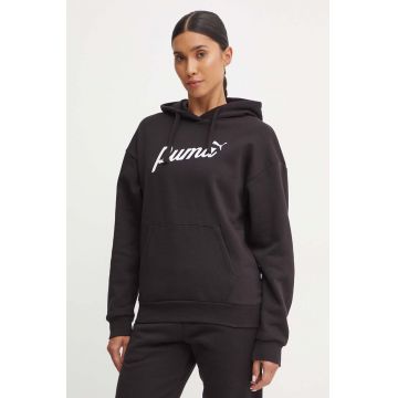 Puma bluza femei, culoarea negru, cu glugă, cu imprimeu, 681534