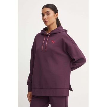 Puma bluza femei, culoarea violet, cu glugă, neted, 626636