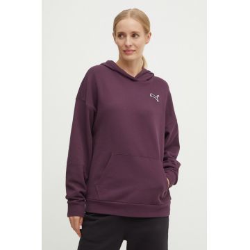 Puma hanorac de bumbac femei, culoarea bordo, cu glugă, neted, 676804