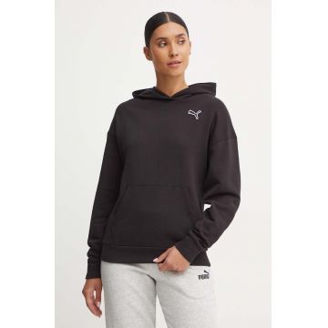 Puma hanorac de bumbac femei, culoarea negru, cu glugă, neted, 676804