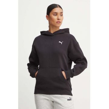 Puma hanorac de bumbac femei, culoarea negru, cu glugă, neted, 682719