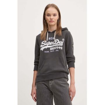 Superdry bluza femei, culoarea negru, cu glugă, cu imprimeu, W2012148A-AFB