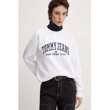 Tommy Jeans bluza femei, culoarea alb, cu imprimeu, DW0DW19824