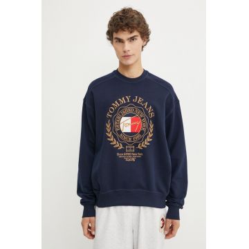 Tommy Jeans hanorac de bumbac barbati, culoarea albastru marin, cu imprimeu, DM0DM19243