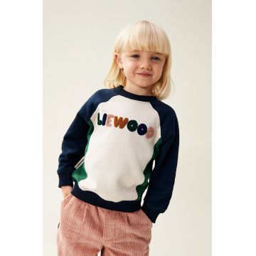 Liewood hanorac de bumbac pentru copii Aude Placement Sweatshirt culoarea albastru marin, cu imprimeu