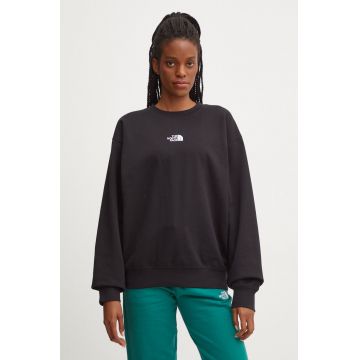 The North Face bluza Essential Crew femei, culoarea negru, cu imprimeu, NF0A89EPJK31