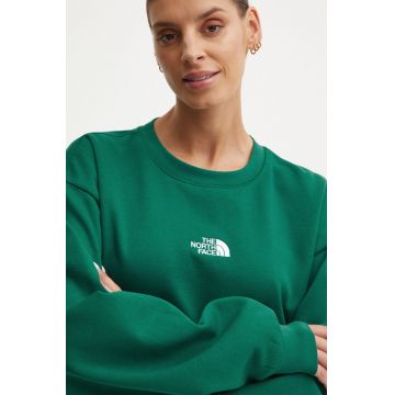 The North Face bluza Essential Crew femei, culoarea verde, neted, NF0A89EPNL11