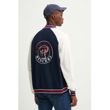 Tommy Jeans hanorac de bumbac barbati, culoarea albastru marin, modelator, DM0DM19237