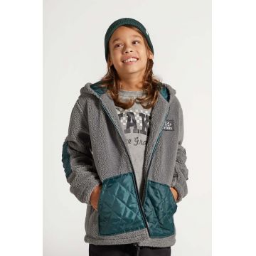 Coccodrillo bluza copii culoarea gri, cu glugă, neted, ACADEMY BOY JUNIOR