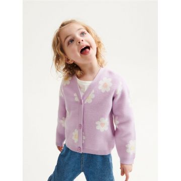 Reserved - Cardigan de jacard cu flori - multicolor