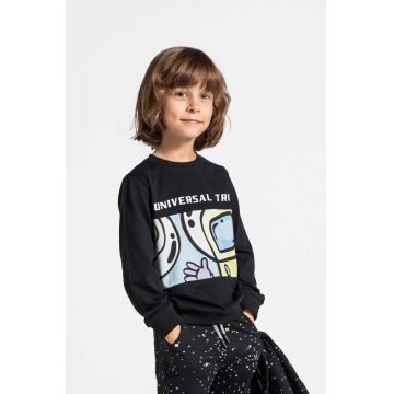 Coccodrillo hanorac de bumbac pentru copii culoarea negru, cu imprimeu, WORLD OF PIXEL BOY KIDS