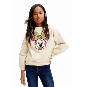 Desigual hanorac de bumbac pentru copii MICKEY MOUSE culoarea bej, cu imprimeu, 24WGSK07