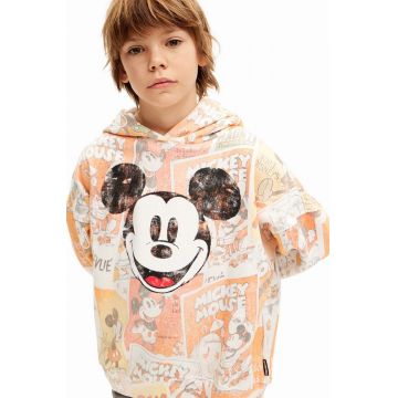 Desigual hanorac de bumbac pentru copii MICKEY MOUSE culoarea portocaliu, cu glugă, modelator, 24WBSK10