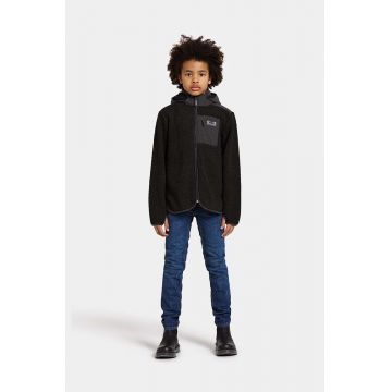 Didriksons bluza copii EXA KIDS FZ culoarea negru, cu glugă, neted, 505394