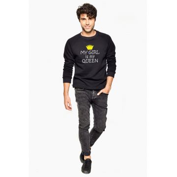 Bluza de trening cu imprimeu text si maneci raglan