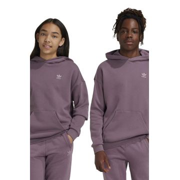 adidas Originals hanorac de bumbac pentru copii HOODIE culoarea violet, cu glugă, neted, IX7616