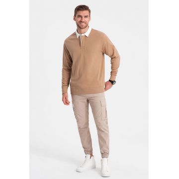 Bluza polo lejera de trening cu fenta cu nasturi - Maro camel -