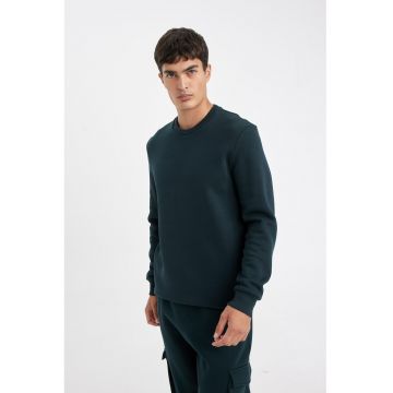 Bluza regular fit de trening cu model uni si decolteu la baza gatului