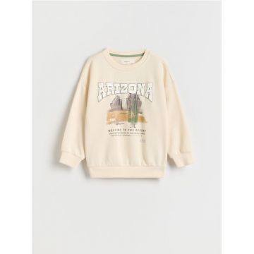 Reserved - Bluză sport oversized cu imprimeu - crem