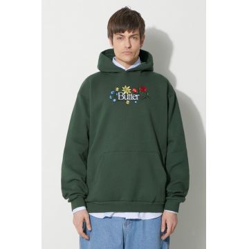 Butter Goods bluză Floral Embroidered Pullover Hood bărbați, culoarea verde, cu glugă, cu imprimeu, BGQ423D11403