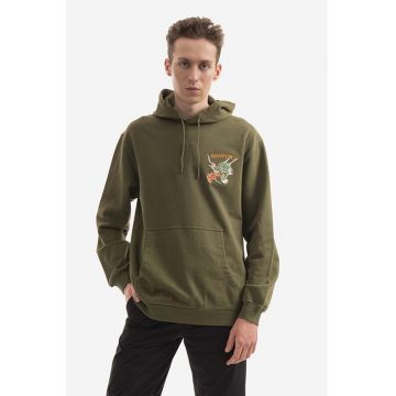 Maharishi hanorac de bumbac Force Embroidered bărbați, culoarea verde, cu glugă, cu imprimeu 8076.OLIVE-OLIVE