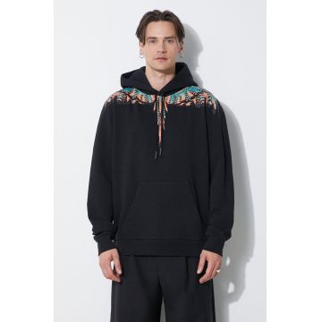 Marcelo Burlon hanorac de bumbac Grizzly Wings Regular Hoodie barbati, culoarea negru, cu glugă, cu imprimeu, CMBB007S24FLE0021020