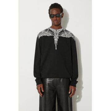 Marcelo Burlon hanorac de bumbac Icon Wings Regular Crewneck barbati, culoarea negru, cu imprimeu, CMBA009F24FLE0011006