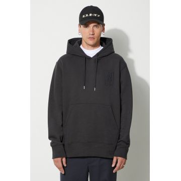 Norse Projects hanorac de bumbac Arne Relaxed Organic Brushed Fleece N Logo Hoodie bărbați, culoarea negru, cu glugă, uni N20.1354.9999