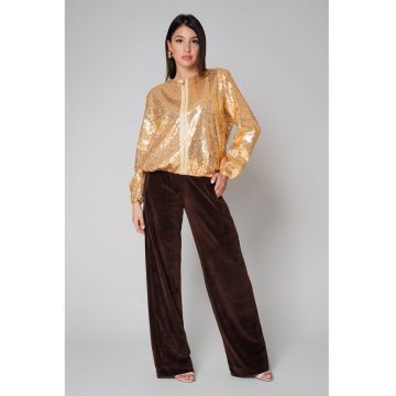 Bluza cu fermoar din paiete Gold 9104