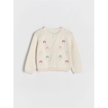 Reserved - Cardigan din bumbac, cu broderie - crem