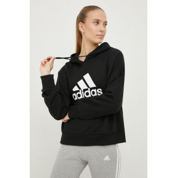 adidas Performance hanorac de bumbac femei, culoarea negru, cu imprimeu