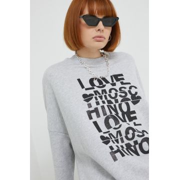 Love Moschino hanorac de bumbac femei, culoarea gri, melanj