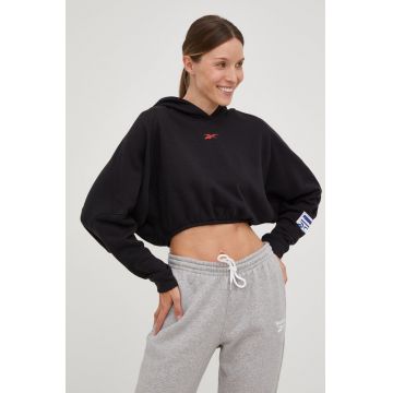 Reebok bluza femei, culoarea negru, cu imprimeu