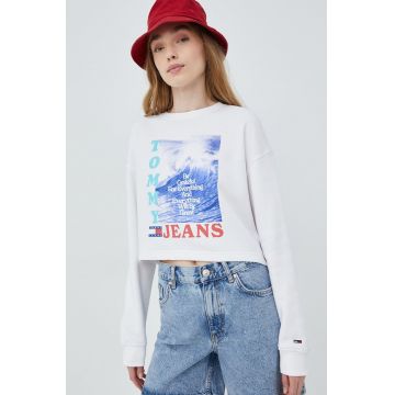 Tommy Jeans bluza femei, culoarea alb, cu imprimeu