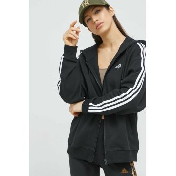 adidas bluză femei, culoarea negru, cu glugă, cu imprimeu IC8782