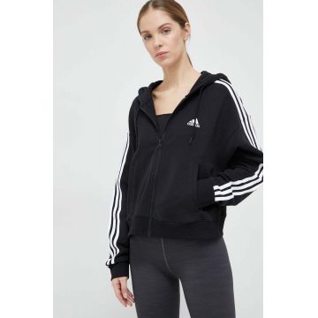 adidas bluză femei, culoarea negru, cu glugă, cu imprimeu IC8781