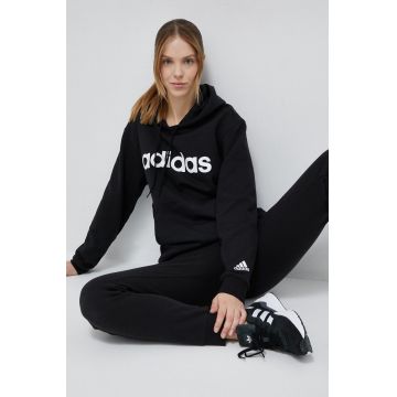 adidas hanorac de bumbac femei, culoarea negru, cu glugă, modelator