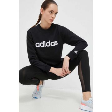 adidas hanorac de bumbac femei, culoarea negru, cu imprimeu IC6878