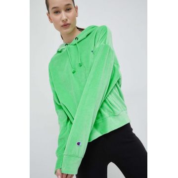 Champion bluza femei, culoarea verde, cu glugă, neted