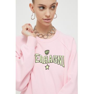 Chiara Ferragni bluza femei, culoarea roz, cu imprimeu