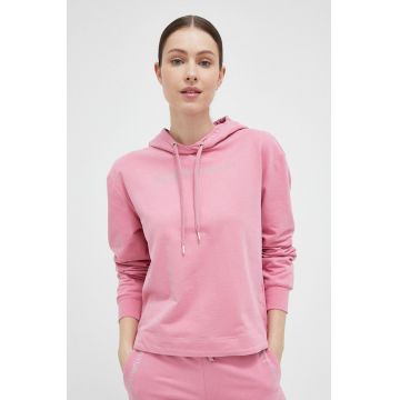 EA7 Emporio Armani bluza femei, culoarea roz, cu glugă, cu imprimeu