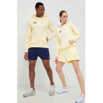 Fila bluza culoarea galben, cu glugă, cu imprimeu